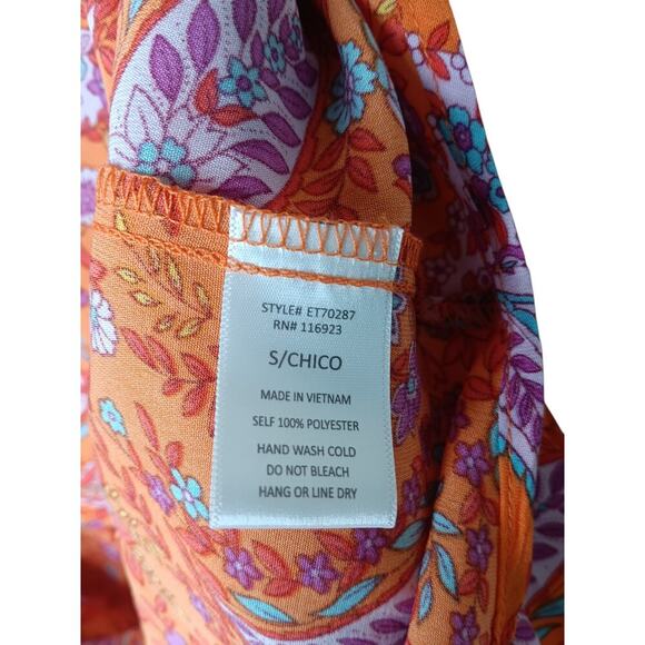 New Easel Boho Floral Paisley Blouse Orange Pink Blue Top 3/4 SleeveSize Small - Picture 9 of 10